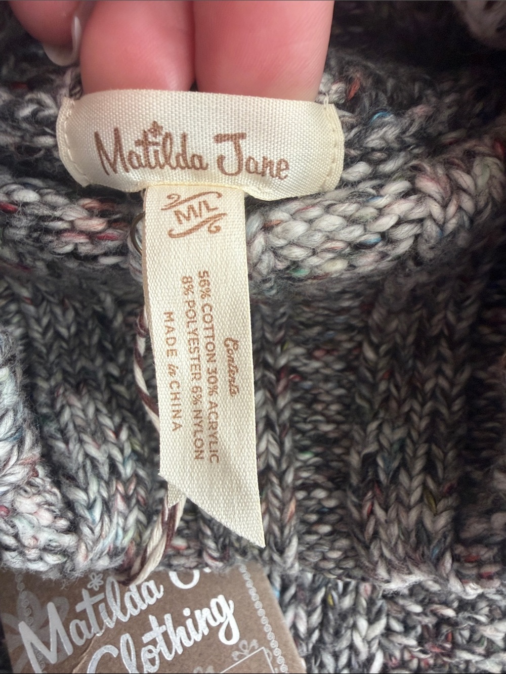 Matilda Jane (Good Hart) Marled Gray Cowl Neck Sweater - Picture 2 of 3